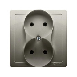 Simon Basic Gniazdo podwójne b/u kompletne satynowy BMG2/29