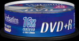 43500 Verbatim DVD+R 4.7 GB, 25-disc cake box