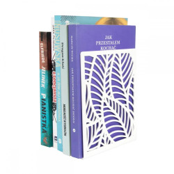 Biała metalowa podpórka do książek z motywem roślinnym