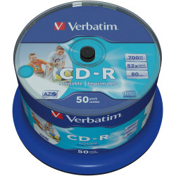 Verbatim 43438 CD-R AZO Wide Inkjet Printable No ID Brand 52x 700MB - Pack Of 50
