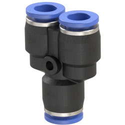 Y connector, L 52.6 mm, 10 bar, plastic/brass, nickel-plated, for hoses/pipes, 109851