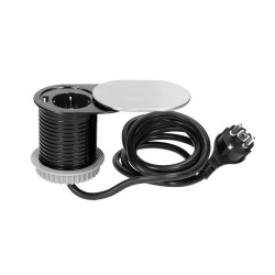 Gniazdo meblowe Ø6cm. wpuszczane w blat z przesuwną pokrywką. ładowarką USB i przewodem 1.9m. 1x2P+Z. 1xUSB (2.4A).... OR-AE-131