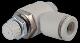 One-way throttle valve, angled, R1/8 &lt;&gt; 6 mm