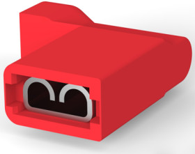 Insulated flat plug sleeve, 4.75 x 0.81 mm, 0.32 to 0.82 mm², AWG 22 to 18, brass, tin-plated, red, 2-520337-2