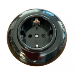 Gniazdo zasilające pojedyncze podtynkowe IP20 czarne z okragłą ramką [2P+Z] Schuko 16A LOFTICA