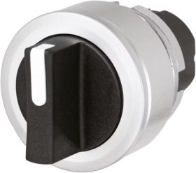 Toggle switch, 2 switching positions, unlit, groping, waistband round, black/white, front ring silver, 45°, mounting Ø 30.5 mm,