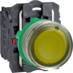 Pushbutton, for universal LED, illuminable, 1 Form A (N/O) + 1 Form B (N/C), waistband round, orange, front ring light gray, mou