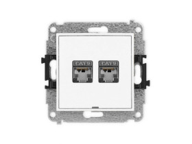 MINI Mechanizm gniazda komputerowego podwójnego 2xRJ45, kat. 6, ekranowane, 8-stykowy, bez pola opisowego biały mat 25MGKBO-6 KA