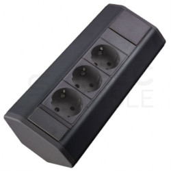 OUTLET Gniazdo meblowe narożne CORNER BOX czarne potrójne 3x [2P+Z] Schuko 16A z przewodem 1,8m