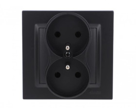 Simon 10 Gniazdo wtyczkowe z uziemieniem podwójne, monoblok, 16A, 250V, zaciski śrubowe kompletne, czarny mat CGZ2/49