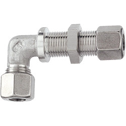 Angle Schott fitting, L 56 mm, 315 bar, stainless steel, for compressed air, liquids, natural gas, hydraulics, 112450