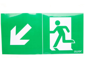 Piktogram 125x250 PS22 obrotowa strzałka człowiek w drzwiach logo awex (ISO7010)