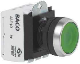Przycisk BACO L21AH20L, 11 mm, 22,3 mm, IP66, max 600 V, 1 NO, 1 NC