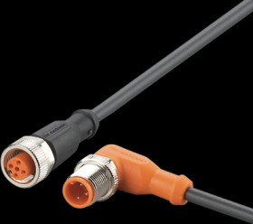 Sensor actuator cable, M12 cable plug, angled, A to M12 cable socket, straight, A, 5 pole/3 pole, 0.3 m, PUR, black, 4 A, EVC675