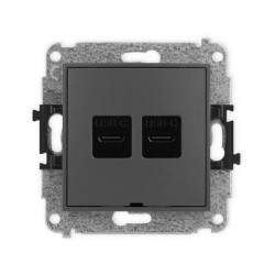 ICON Mechanizm gniazda podwójnego 2xUSB C-C, bez pola opisowego grafitowy mat 28IGUSBBO-8