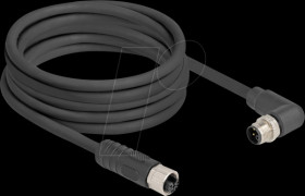 80531 M12 Cable L-coded 4 pin male right angled to female straight PUR