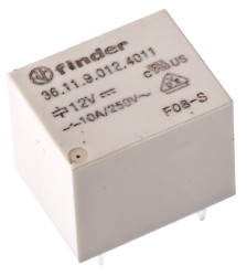 Przekaźnik mocy 12V dc SPDT Finder 360mW, montaż PCB 400Ω Otwór przezierny