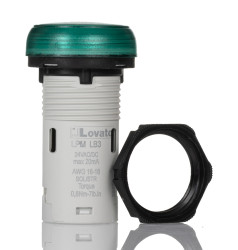 Kontrolka 24V Zielony Lovato średnica wycięcia 22mm Montaż panelowy Śruba