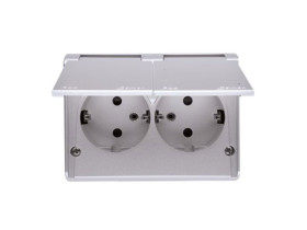 SIMON 54 Gniazdo podwójne z uziemieniem schuko natynkowe bryzgoszczelne IP44 z przesłonami torów prądowych wersja skandynawska z