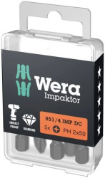Bity Impaktor PH 851/4 IMP DC PH DIY, PH 2 x 50 mm, 5 części, WERA 05057656001