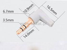 Wtyk Jack 3,5 stereo; biały; 3-polowy 14mm kątowy