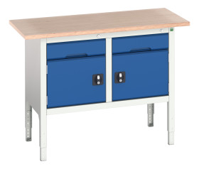 Stół warsztatowy szer. 1250mm Nie Ławka do przechowywania Stal dł. 600mm wys. 830 → 930mm