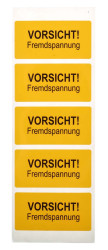 Etykieta bezpieczeństwa Żółty tekst VORSICHT! Fremdspannung