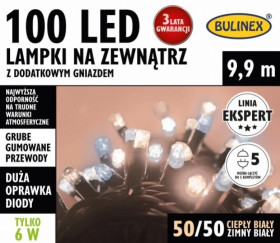 Lampki choinkowe zewnętrzny lampki led 100l 6W czarny przewód z dodatkowym gniazdkiem 9,9m MIX biały 75-855