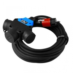 Przedłużacz elektryczny Kabel zasilający budowlany gumowy OnPD 3x2,5mm2 (wtyk / 3 gniazda z klapką) 16A IP44 czarny 10m Doktorvo