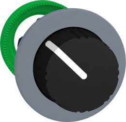 Rotary switch, 2 positions, unlit, groping, waistband round, black, front ring light gray, 2 x 90°, mounting Ø 30.5 mm, ZB5FD49C