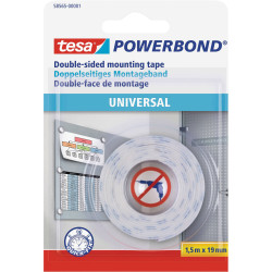 teas 58565-00001-00 Powerbond Tape White 1.5m x 19mm Extra Strong Adhesive
