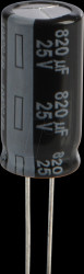 EEUFR1E821 Electrolytic capacitor, radial, 820 µF, 25 V, 105°C, low ESR