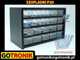 P20 Szafka metalowa zawierająca 20 transparentnych szufladek