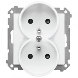 Gniazdo zasilające podwójne SIMON 55 białe matowe 2x [2P+Z] 16A z przesłonami Kontakt Simon TGZ2MCZ.01/111