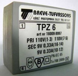 Transformator TPZ 6/D 110/9-9V
