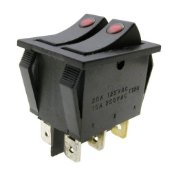 Włącznik ON-OFF klawiszowy, czerwone podświetlenie, DPST 6P