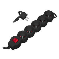 Przedłużacz 5gn 3m z wył czarny płaska wtyczka ORNO