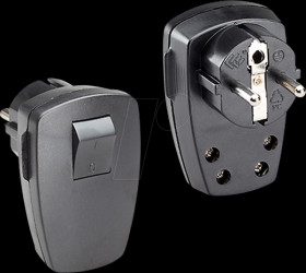 911.171 protective contact plug, black flat rocker switch 2-p