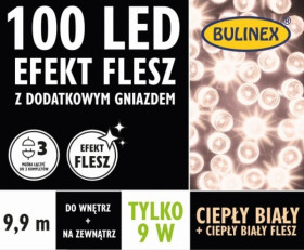 Lampki choinkowe Flesz LED 100l z gniazdkiem ciepły biały flesz 9W 9,9m 230V/31V 9W IP 44 na zewnątrz i do wnętrz 13-135