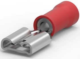 Insulated flat plug sleeve, 4.75 x 0.51 mm, 0.26 to 0.96 mm², AWG 22 to 18, brass, tin-plated, red, 640917-1