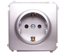 Simon Basic Gniazdo wtyczkowe z uziemieniem Schuko z przesłonami torów 16A 250V srebrny mat BMGSz1z.01/43
