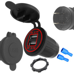 Ładowarka USB 12-24V /5V 4,2A R LED RED, montażowa z klapką,
