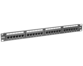 Patch panel kompletny 19 cali 24x RJ45 U/UTP kat. 6 1U czarny (RAL 9005) DN-91624U