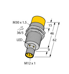 Czujnik zbliżeniowy M30 Indukcyjny 30 mm Turck Niewpuszczany 15 → 30 V DC Gwintowany