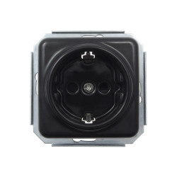 Gniazdo elektryczne Schuko ceramiczne kwadratowe bez ramki, montaż podtynkowy, kolor czarny Ceramic Loft