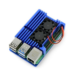 Obudowa justPi do Raspberry Pi 4B - aluminiowa z dwoma wentylatorami - niebieska