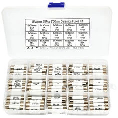 Zestaw bezpieczników ceramicznych 75 szt. 6x30 mm o wartości 15 A,od 0,5 A do 30 A,bezpieczniki elektryczne do wymiany,odporne n