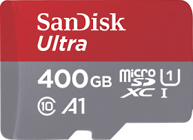 SanDisk Ultra® microSDXC 400 GB Class 10, UHS-I standard wydajności A1, zaw. oprogramowanie Android, zaw. kartę pamięci