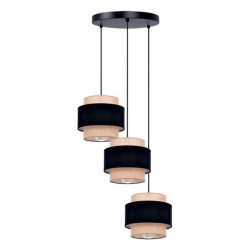 Lampa wisząca GATO do salonu, czarna podsufitka, trzy klosze czarno-beżowe, gwint E27 K-5232 Kaja Lighting