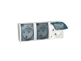 SIMON AQUARIUS Gniazdo potrójne z uziemieniem schuko bryzgoszczelne IP54 klapka transparentna 16A 250Vzaciski śrubowe biały AQGS